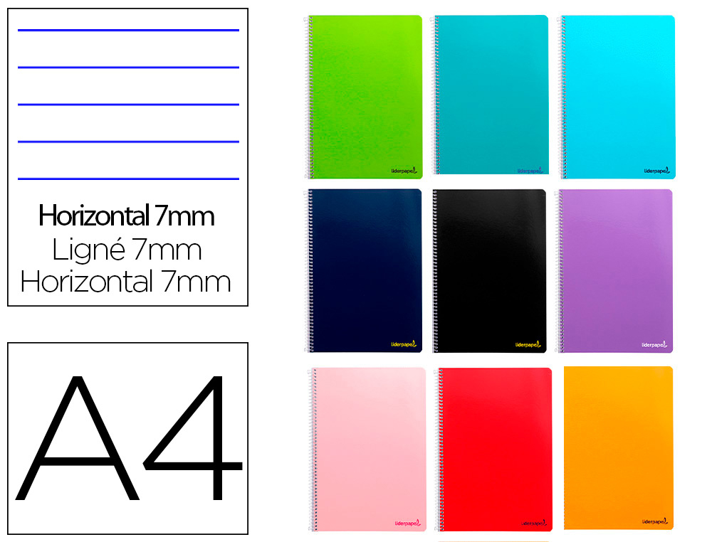 CADERNO ESPIRAL LIDERPAPEL DIN A4 SMART CAPA SUAVE 80 F 60GR PAUTADO 7MM DUPLA MARGEM 4 FUROS CORES SORTIDAS
