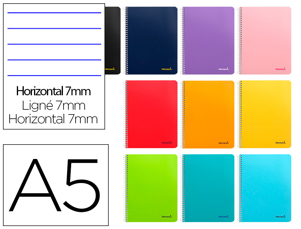 CADERNO ESPIRAL LIDERPAPEL DIN A5 SMART CAPA SUAVE 80 F 60GR PAUTADO 7MM DUPLA MARGEM 6 FUROS CORES SORTIDAS