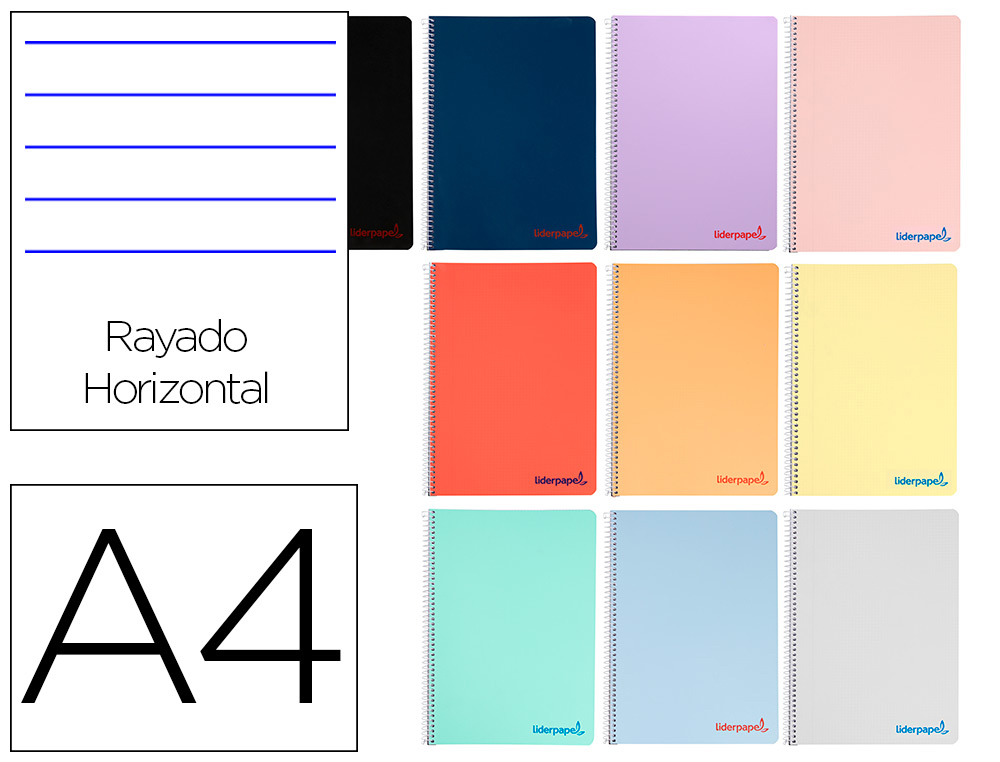 CADERNO ESPIRAL LIDERPAPEL DIN A4 WONDER CAPA PLASTICO 80 F 90 GR PAUTADO COM MARGEM CORES SORTIDAS