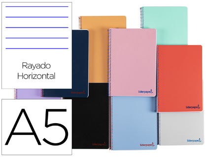 CADERNO ESPIRAL LIDERPAPEL DIN A5 WONDER CAPA PLASTICO 80 F 90 GR PAUTADO COM MARGEM CORES SORTIDAS