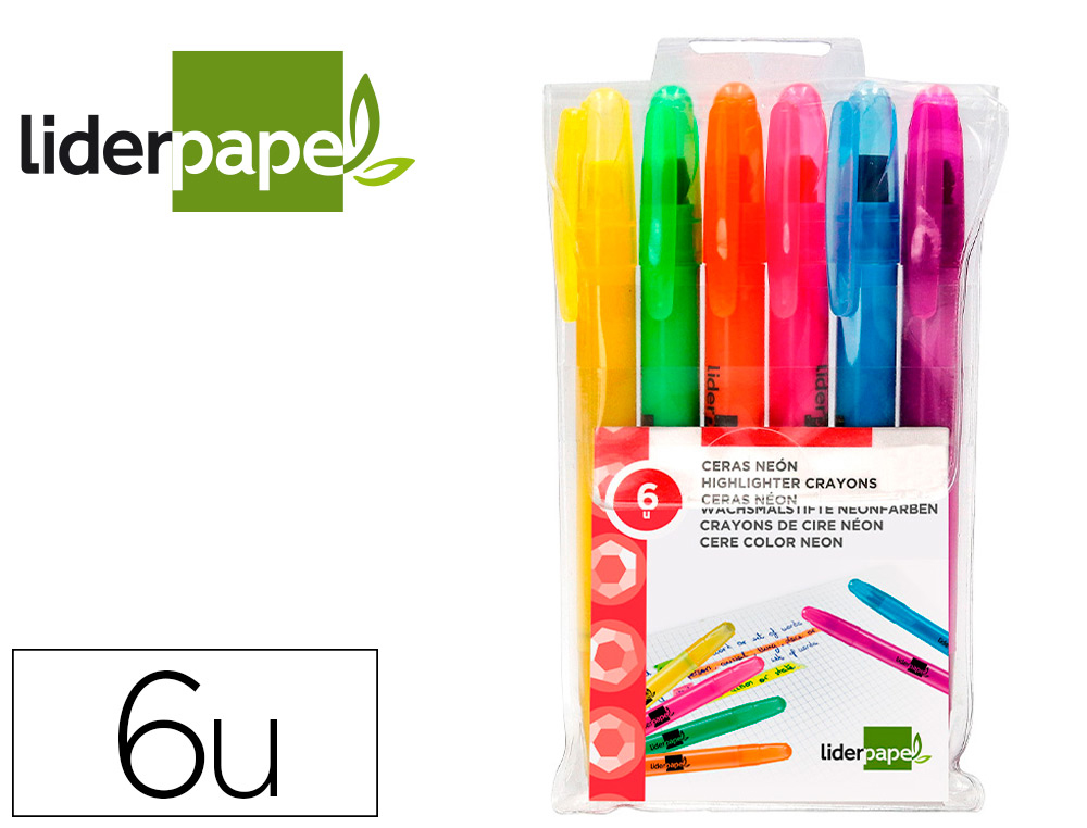 MARCADOR DE CERA GEL LIDERPAPEL FLUORESCENTE ESTOJO 6 CORES SORTIDAS
