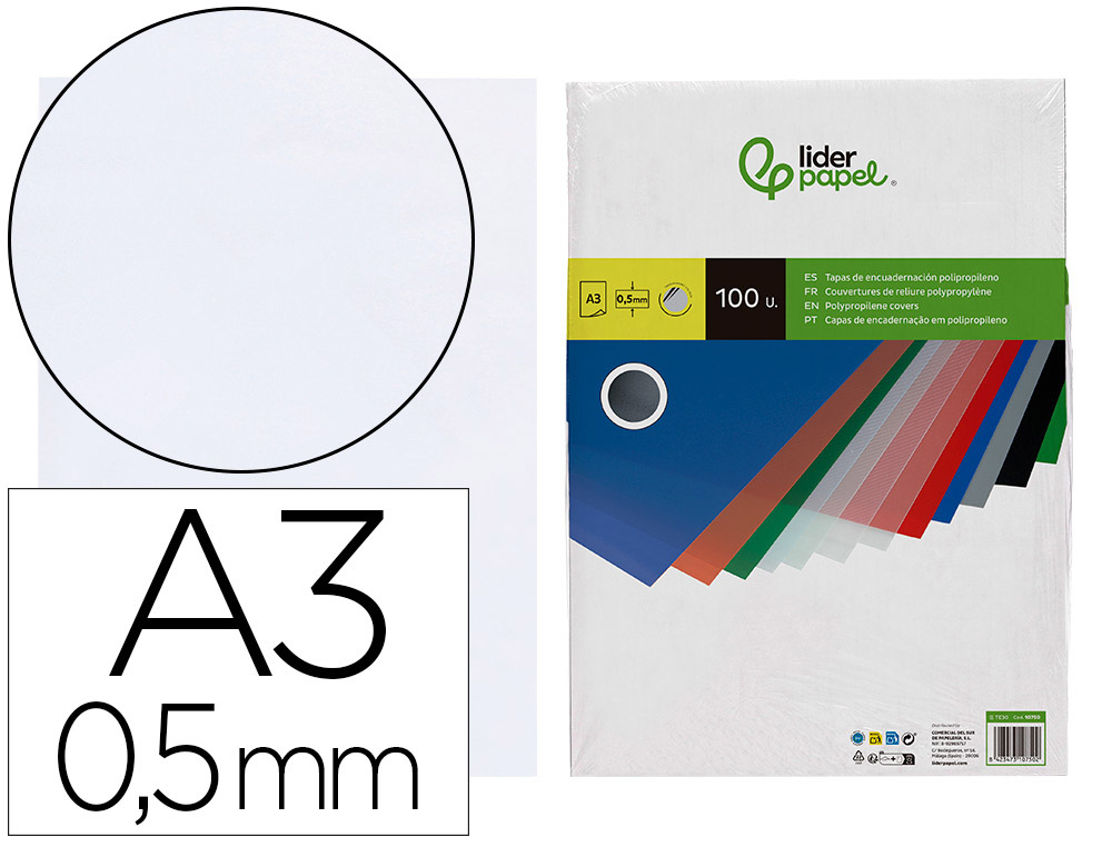 CAPA DE ENCADERNACAO LIDERPAPEL POLIPROPILENO DIN A3 0.5 MM TRANSPARENTE PACK DE 100 UNIDADES