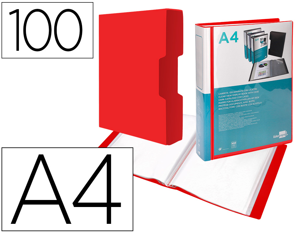 CAPA CATALOGO LIDERPAPEL 100 BOLSAS DIN A4 VERMELHO TRANSLUCIDO COM CAIXA