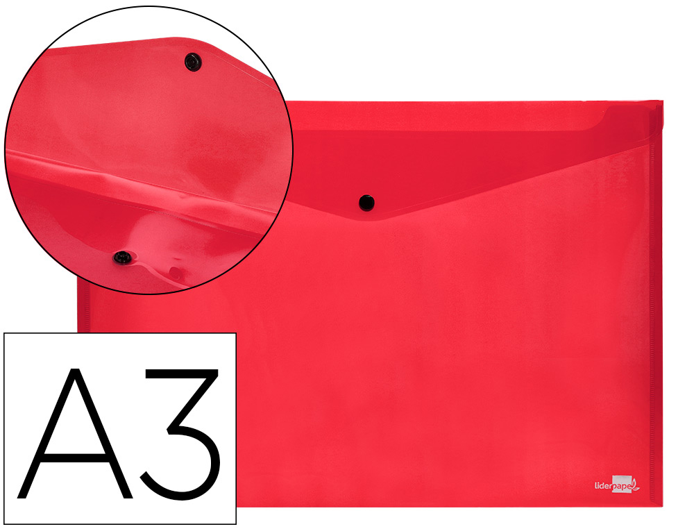 BOLSA PORTA DOCUMENTOS LIDERPAPEL COM MOLA DIN A3 VERMELHO TRANSLUCIDO