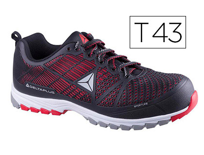 SAPATOS DE SEGURANCA DELTAPLUS DE POLIURETANO E MALHA S1P PRETO E VERMELHO TAMANHO 43