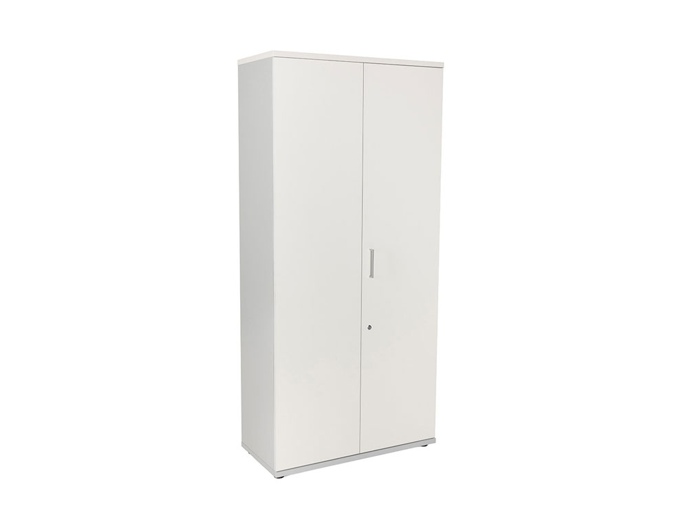 ARMARIO ROCADA COM QUATRO ESTANTES E DOIS PORTAS SERIE STORE 195X90X45 CM ACABAMENTO AB04 ALUMINIO/BRANCO