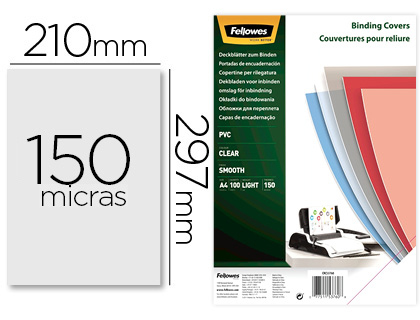 CAPA DE ENCADERNACAO FELLOWES PVC DIN A4 TRANSPARENTE 150 MICRONS PACK DE 100 UNIDADES