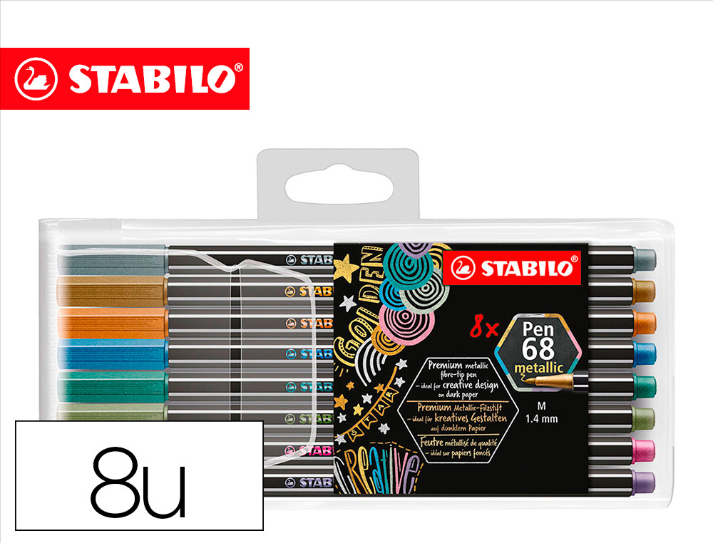 MARCADOR STABILO AGUARELAVEL PEN 68 METALICO 1 MM ESTOJO DE 8 UNIDADES CORES SORTIDAS