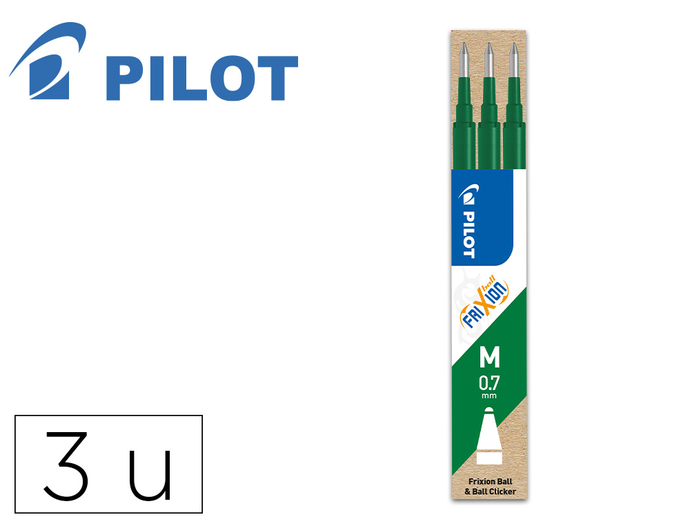 RECARGA ESFEROGRAFICA PILOT FRIXION BALL VERDE CAIXA DE 3 UNIDADES