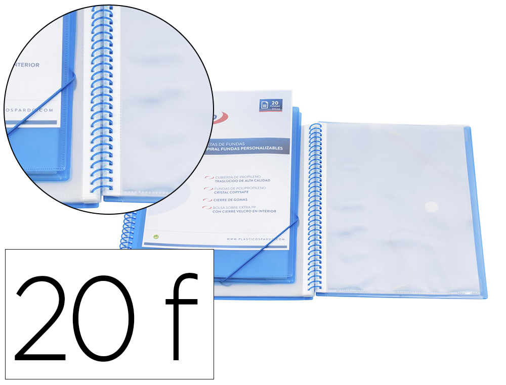 CAPA CATALOGO PARDO COM ESPIRAL 20 BOLSAS POLIPROPILENO COM ELASTICOS PERSONALIZAVEL COR AZUL