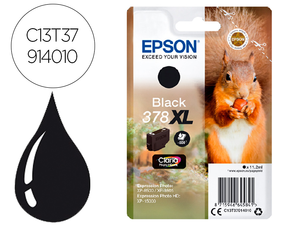 TINTEIRO EPSON 378 XL EXPRESSION HOME XP-8605 / 8606 / XP-15000 / XP-8500 / 8505 PRETO 500 PAG