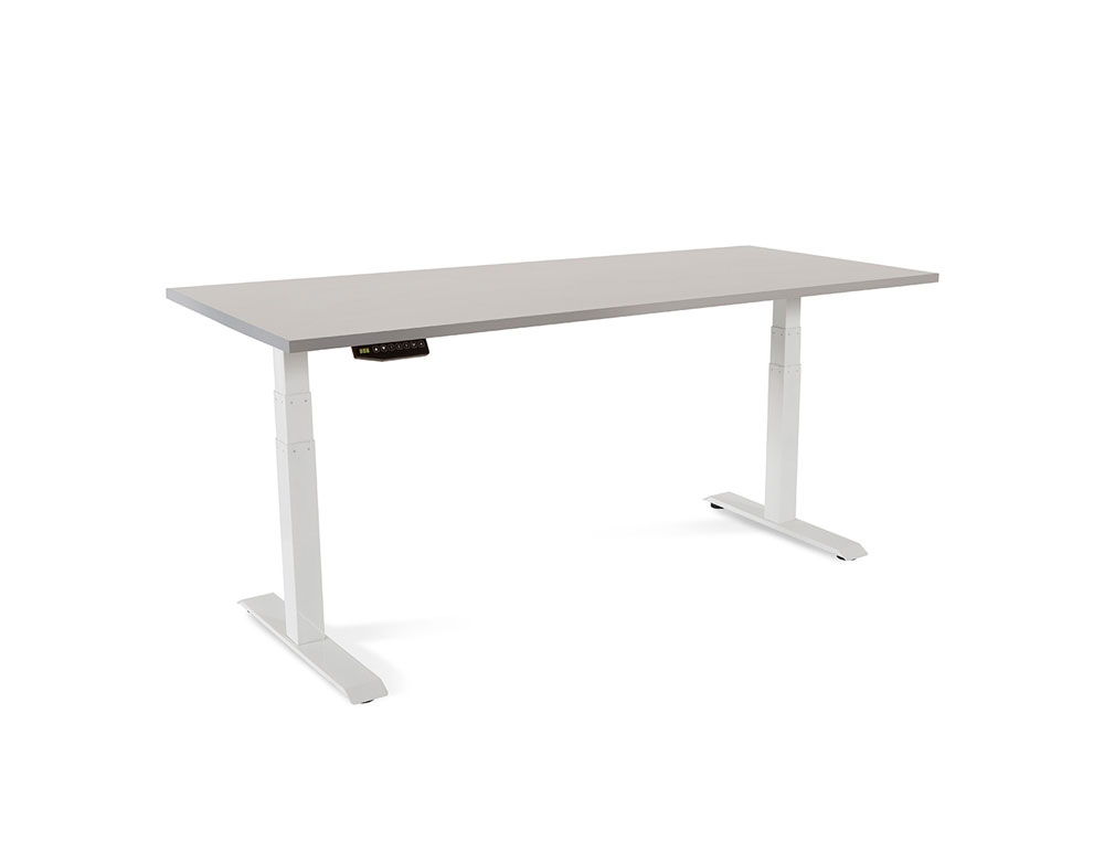 MESA ROCADA REGULAVEL EM ALTURA ELECTRICAMENTE ATE 129 CM ESTRUTURA DE ACO NO TAMPO 180 CM COR CINZA