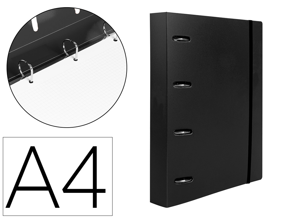 PASTA LIDERPAPEL COM RECARGA POLIPROPILENO DIN A4 4 ANEIS 25MM QUADRICULA 5MM PRETO OPACO