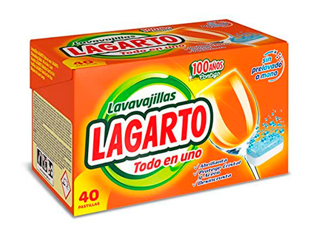 PASTILHAS PARA A LOIA LAGARTO TUDO-EM-UM DESEMCRUSTANTE PROTEGE O VIDRO E O AO SEM PR-LAVAGEM CAIXA DE 40 UNIDADES