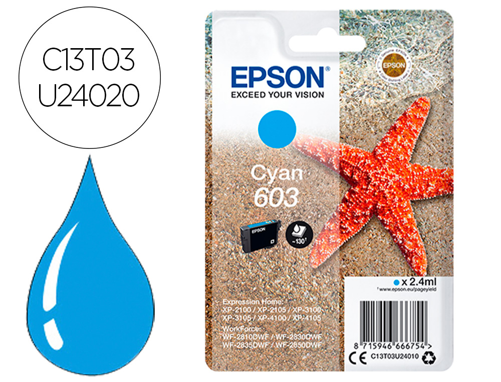 TINTEIRO EPSON CIAN STD ESTRELA DO MAR 1 603 RF / AM SINGLE