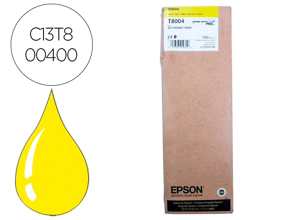 TINTEIRO EPSON SINGLEPACK AMARELO T800400 ULTRACHROME PRO 700ML