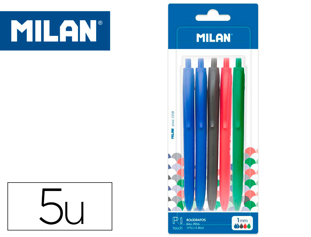 ESFEROGRAFICA MILAN P1 RETRATIL 1 MM TOUCH BLISTER DE 5 UNIDADES CORES SORTIDAS