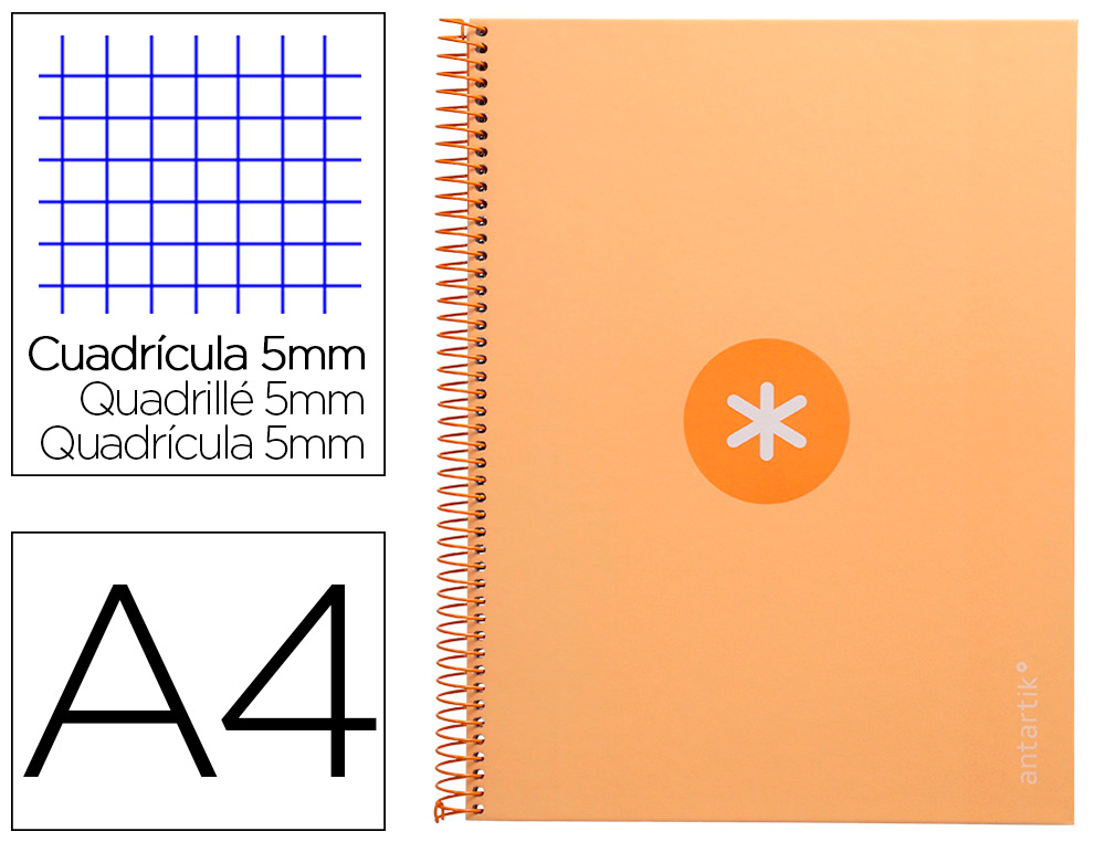 CADERNO ESPIRAL A4 MICRO ANTARTIK CAPA FORRADA 80F 90 GR QUADRICULA 5MM 1 BANDA 4 FUROS COR AMARELO CLARO