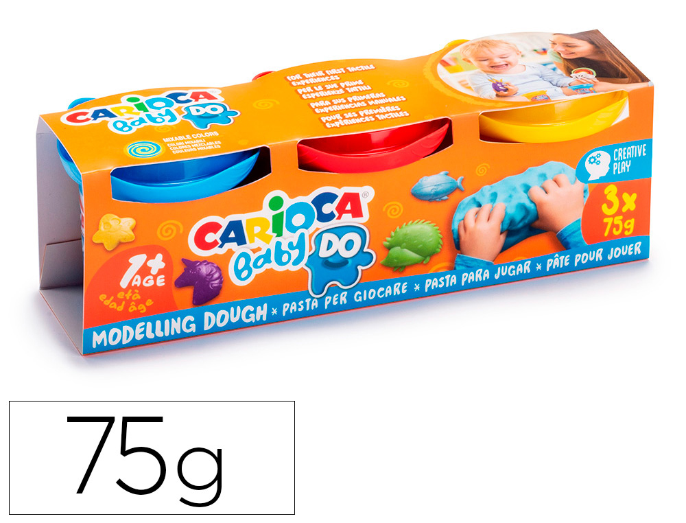 PASTA DE MODELAR CARIOCA BABY DOUGH FRASCO 75 G SET DE 3 CORES SORTIDAS