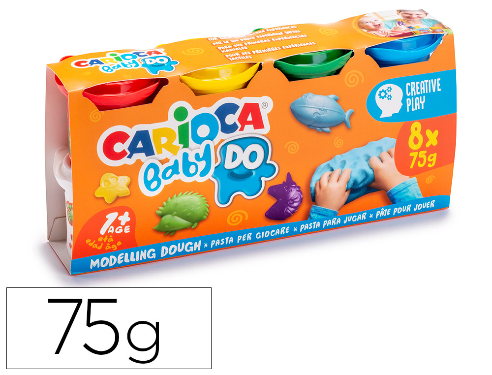 PASTA DE MODELAR CARIOCA BABY DOUGH FRASCO 75 G SET DE 8 CORES SORTIDAS