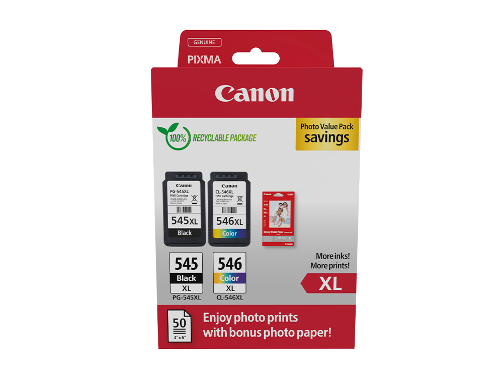 TINTEIRO CANON PHOTO VALUE PACK PRETO COLOR PG-545XL + CL564XL + 50 FOLHAS PIXMA MG2450 / 2550