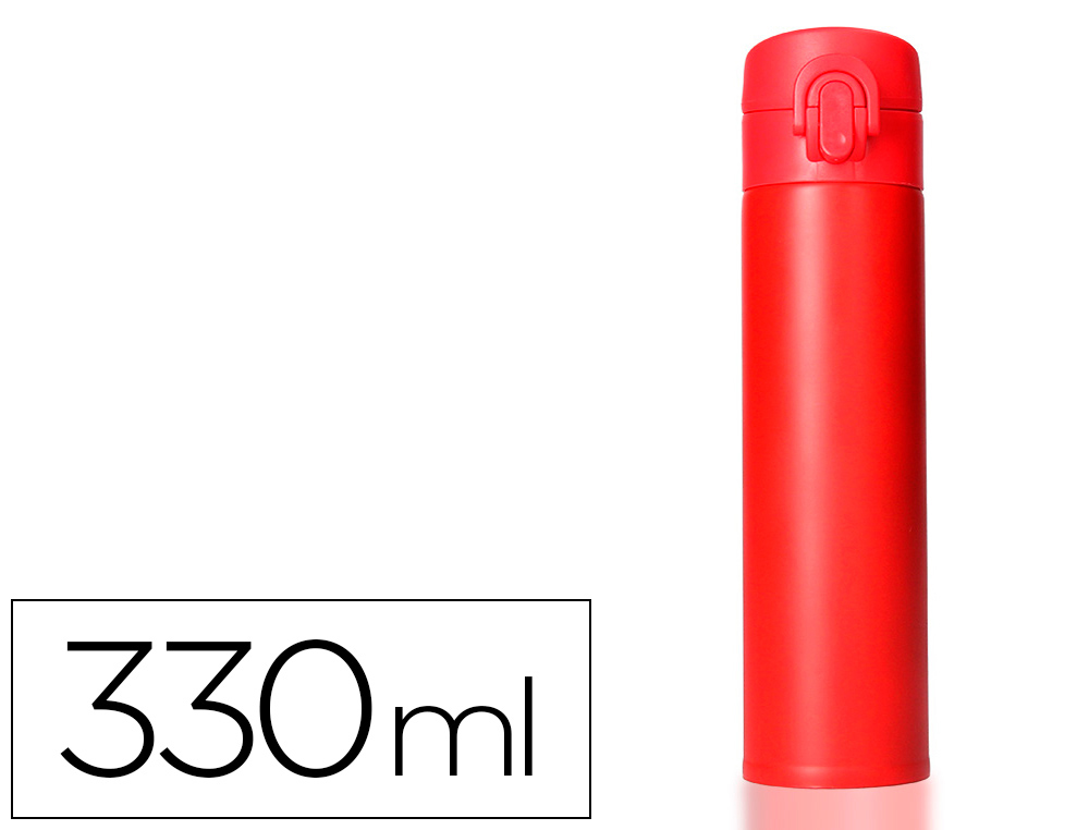 TERMO LIDERPAPEL ACO INOXIDAVEL COM DUPLA COBERTURA E SISTEMA DE ABERTURA FACIL COM BOTAO 330 ML COR VERMELHO