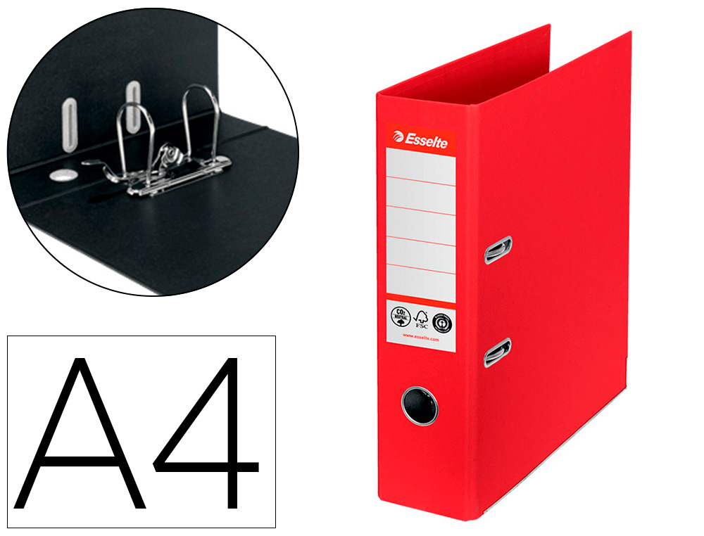 PASTA DE ARQUIVO DE ALAVANCA ESSELTE N1 CO2 NEUTRAL DIN A4 CARTAO FORRADO LOMBADA 75 MM VERMELHO VIVO