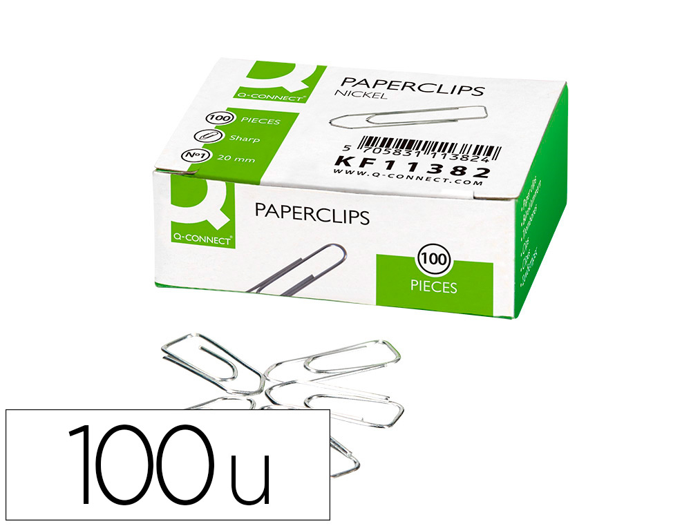 CLIPS NIQUELADOS Q-CONNECT N 1 PONTA DE BICO 20 MM CAIXA DE 100 UNIDADES