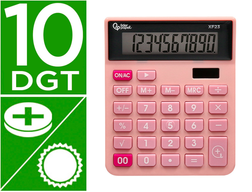 CALCULADORA LIDERPAPEL DE SECRETARIA XF23 10 DIGITOS SOLAR E PILHAS COR ROSA 127X105X24 MM