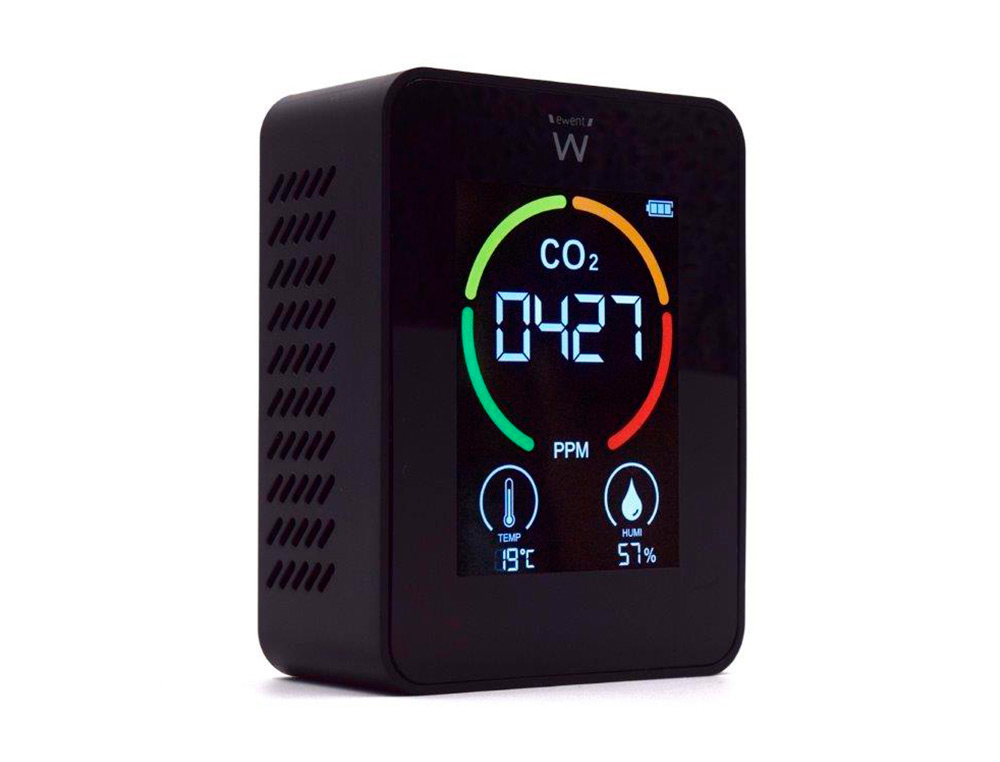 MEDIDOR DE CO2 EWENT ECRA LED CORES DETETOR QUALIDADE DO AR COM INDICADOR TEMPERATURA E HUMIDADE USB-C