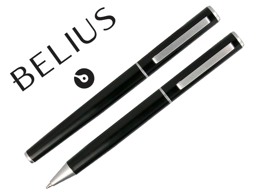 CONJUNTO ESFEROGRAFICA E ROLLER BELIUS NORWICH CORPO PRETO MATE E DETALHES CROMADOS ACETINADOS EM CAIXA DE OFERTA