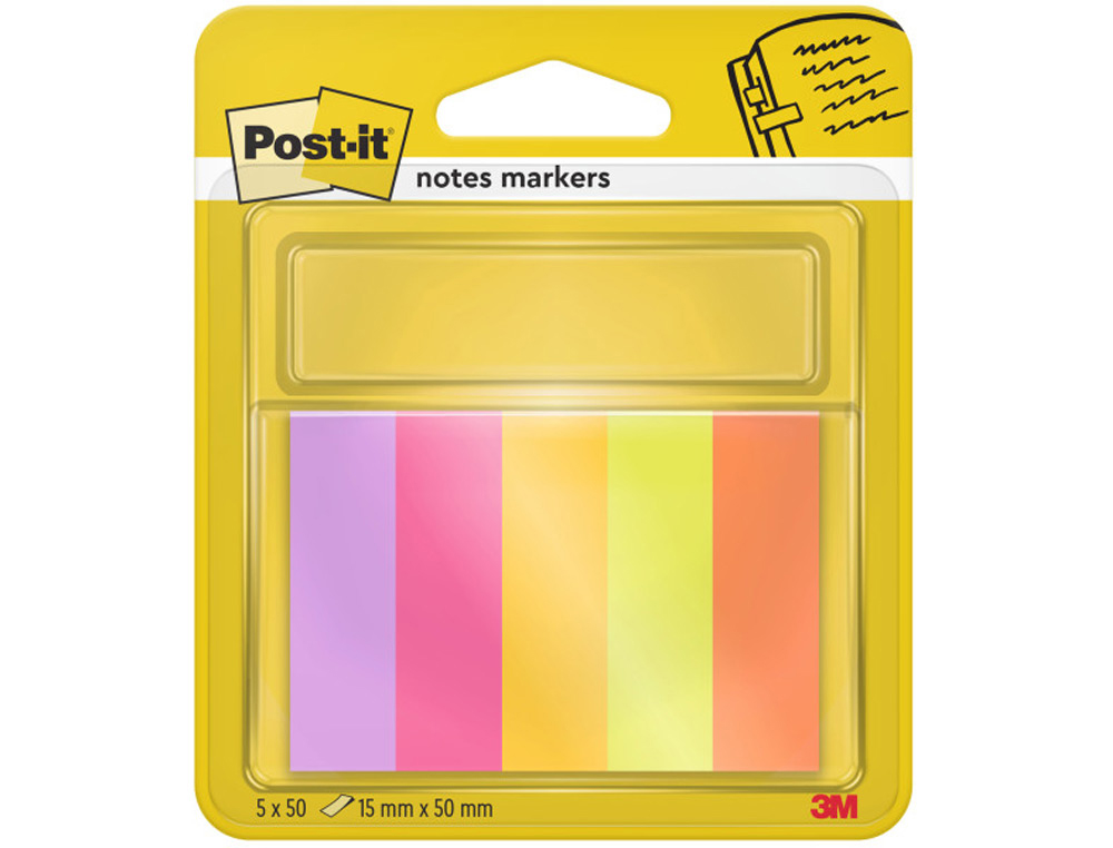 BANDAS SEPARADORAS POST-IT INDEX MINI NOTAS ENERGETIC COLOUR 15 X 50 MM 50 FOLHAS CORES SORTIDAS