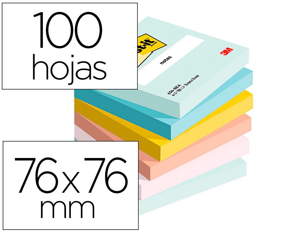 BLOCO DE NOTAS ADESIVAS BEACHSIDE 100% PEFC 76X76 MM 100 FOLHAS PACK DE 6 UNIDADES