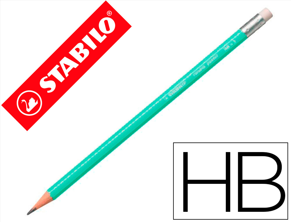 LAPIS DE GRAFITE STABILO SWANO COM BORRACHA MINA 2,2 MM DUREZA HB VERDE PASTEL