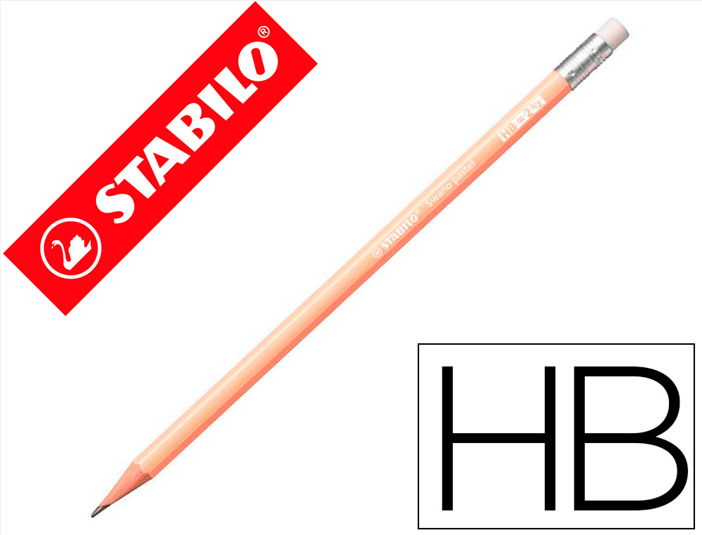 LAPIS DE GRAFITE STABILO SWANO COM BORRACHA MINA 2,2 MM DUREZA HB PESSEGO PASTEL