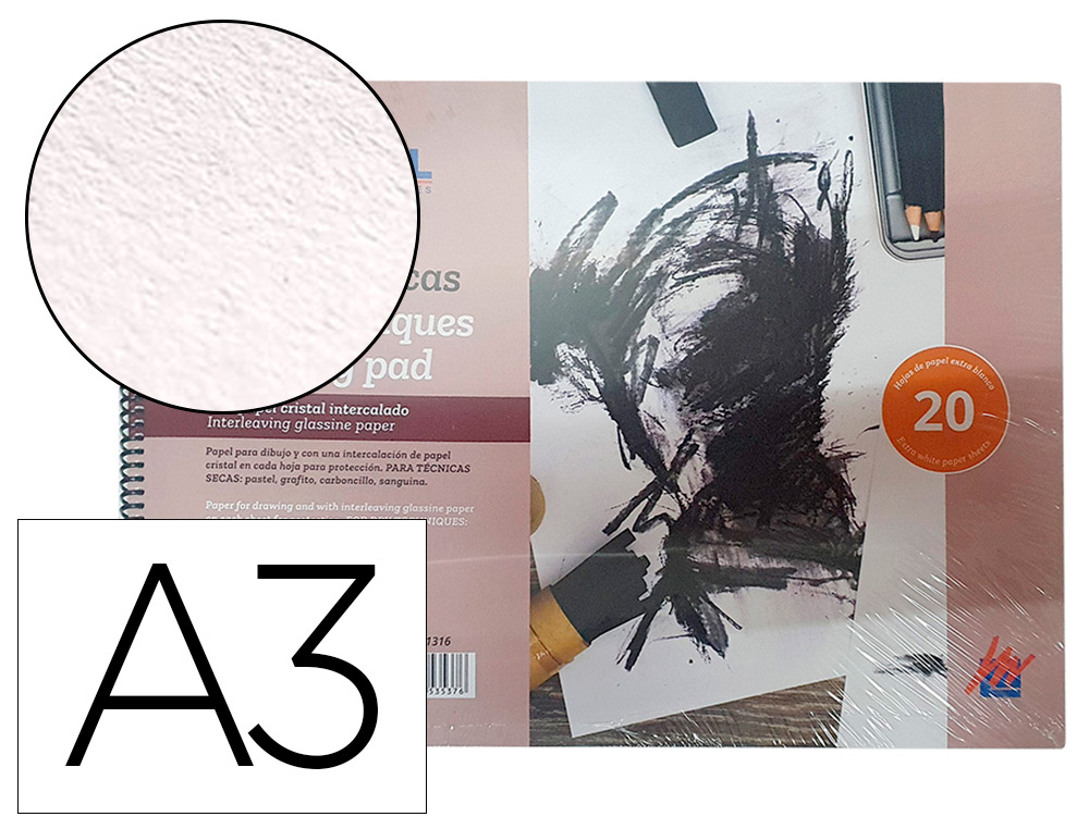BLOCO DE DESENHO AGUARELA MICHEL ESPIRAL DIN A3 COM PAPEL CRISTAL INTERCALADO 20 FOLHAS 200 GR 297X420 MM