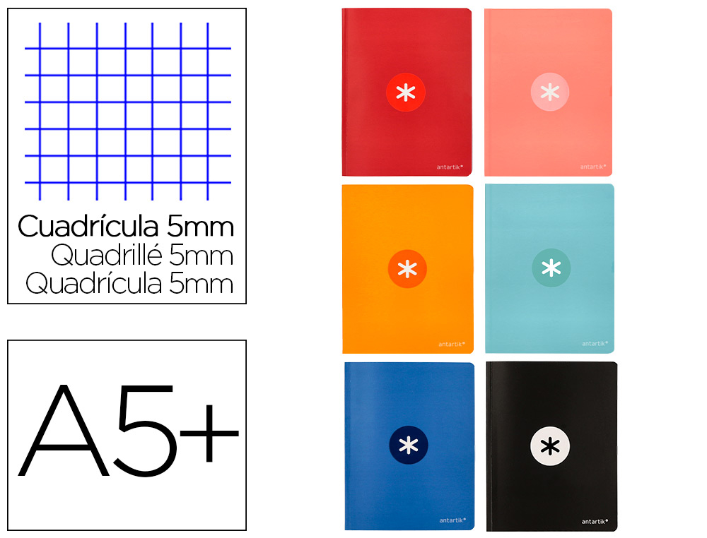 CADERNO COSIDO ANTARTIK A5+ PLUS 48 F 90 GR QUADRICULA 5 MM COM MARGEM 6 CORES SORTIDAS