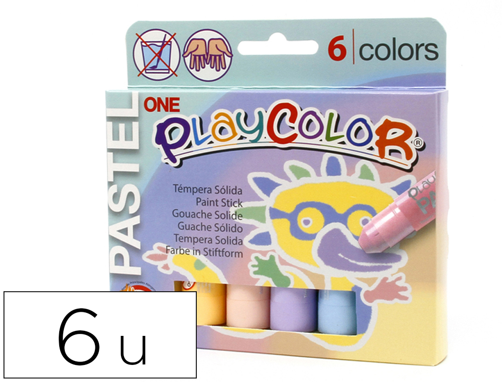 GUACHE SOLIDO EM BARRA PLAYCOLOR PASTEL ONE CAIXA DE 6 UNIDADES CORES SORTIDAS