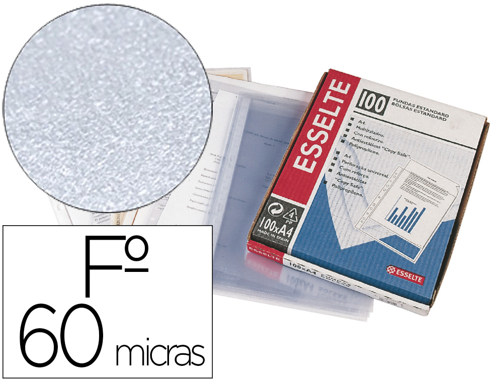 BOLSA CATALOGO/MICA ESSELTE FOLIO POLIPROPILENO MARTELADA 60 MC COM REFORCO CAIXA DE 100 UNIDADES