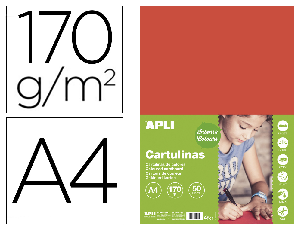 CARTOLINA APLI DIN A4 170 GR VERMELHO EMBALAGEM DE 50 FOLHAS