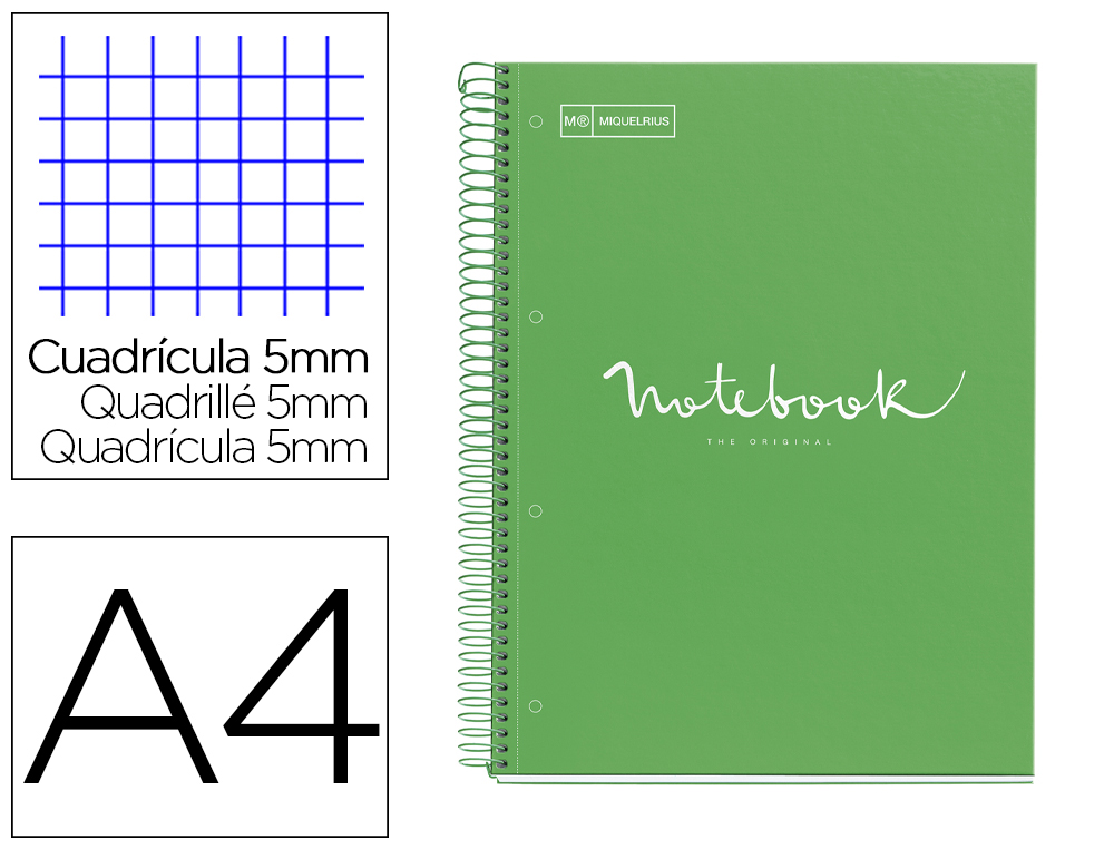 CADERNO ESPIRAL MIQUELRIUS NOTEBOOK 1 EMOTIONS CAPA FORRADA DIN A4 MICROPERFURADO 80 FOLHAS 90 GR QUADRICULA 5 MM COR VE