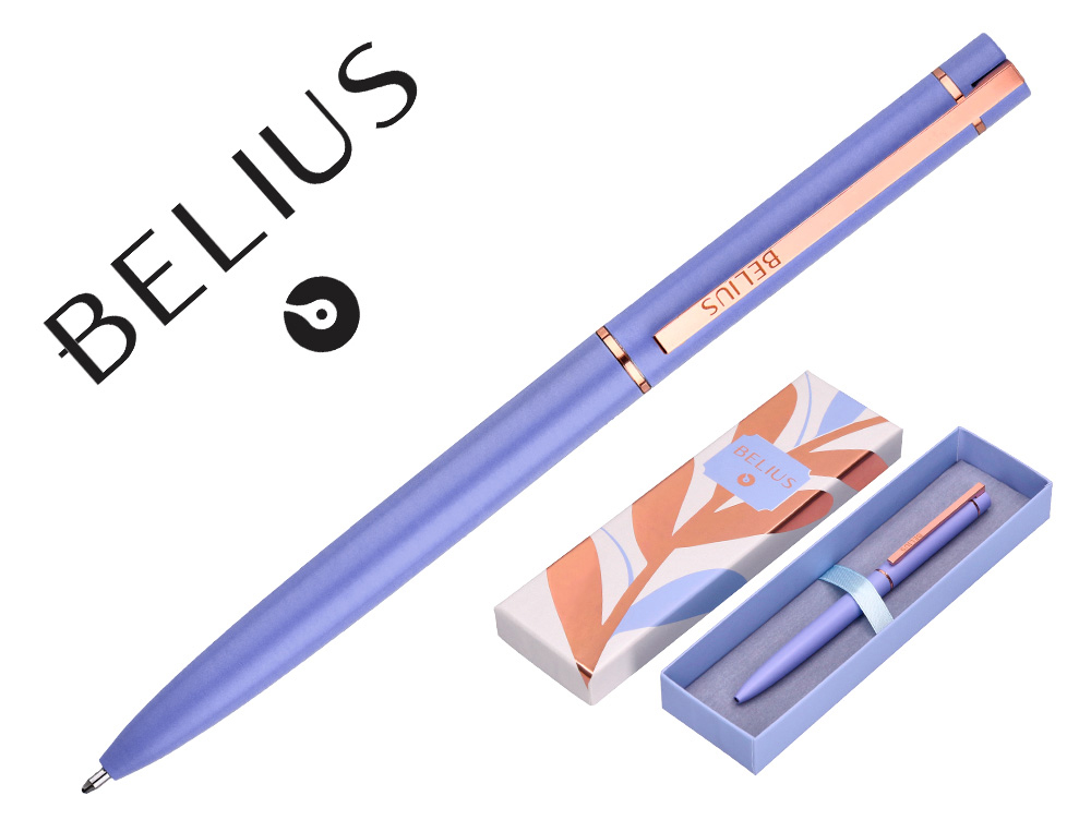 ESFEROGRAFICA BELIUS ROSE ALUMINIO DESENHO LAVANDA OURO ROSA TINTA AZUL CAIXA DESIGN