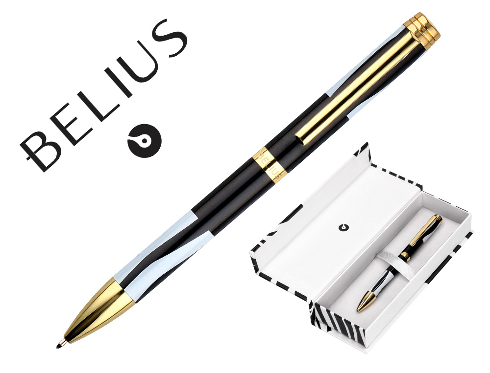 ESFEROGRAFICA BELIUS DUALITA CORPO PRETO DESENHO BRANCO TINTA AZUL CAIXA DESIGN