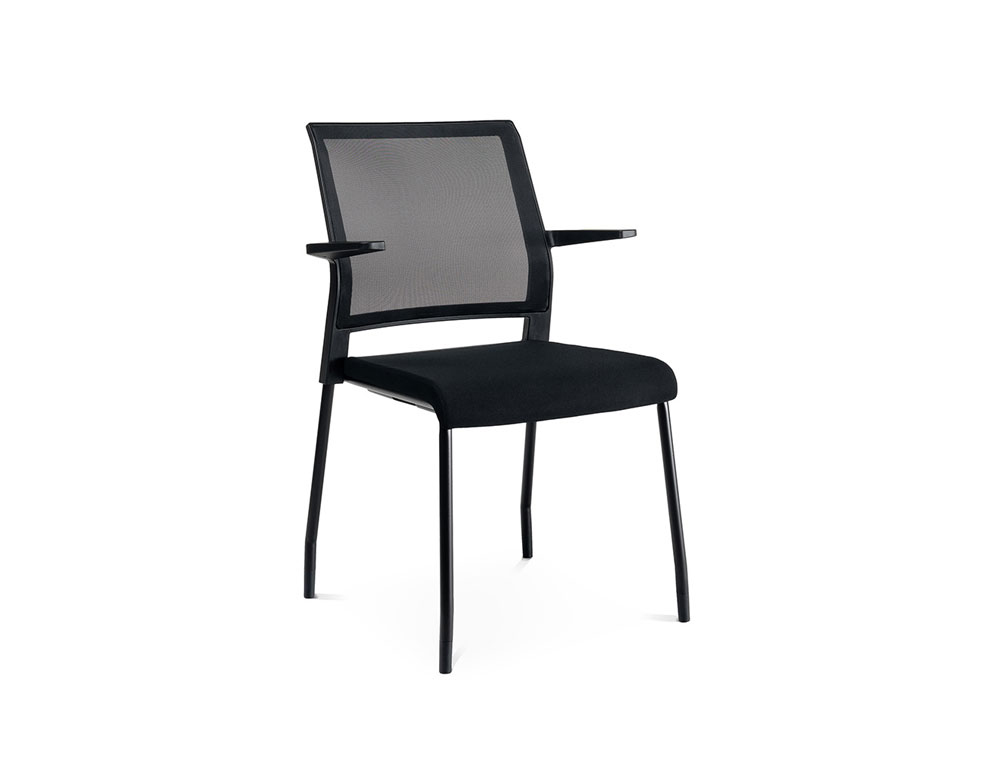 CADEIRA ROCADA CONFIDENTE BRACOS FIXOS ESTRUTURA METALICA ASSENTO TECIDO ANTI FOGO PRETO ENCOSTO MALHA 575X585X885 MM
