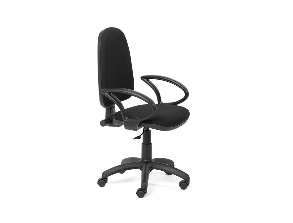 CADEIRA ROCADA ESCRITORIO BRACOS FIXOS BASE NYLON ENCOSTO ASSENTO TECIDO ANTI FOGO PRETO 610X610X1000-1050 MM