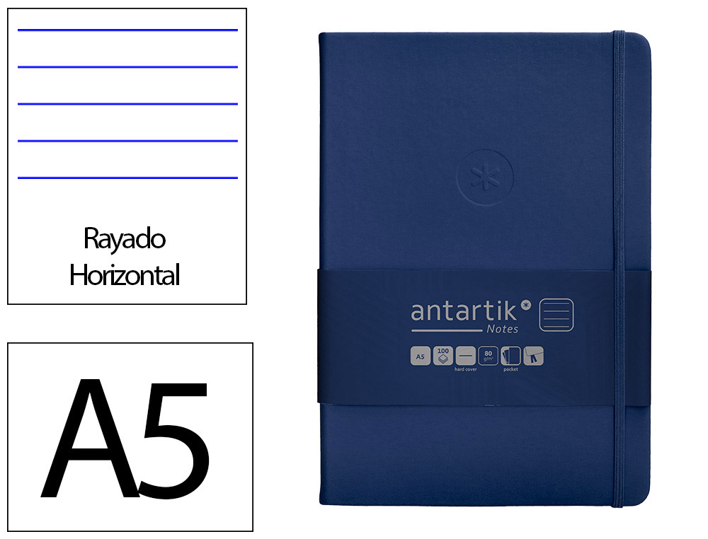 CADERNO COM ELASTICO ANTARTIK NOTES CAPA DURA A5 PAUTADO AZUL MARINHO 100 FOLHAS 80 GR FSC