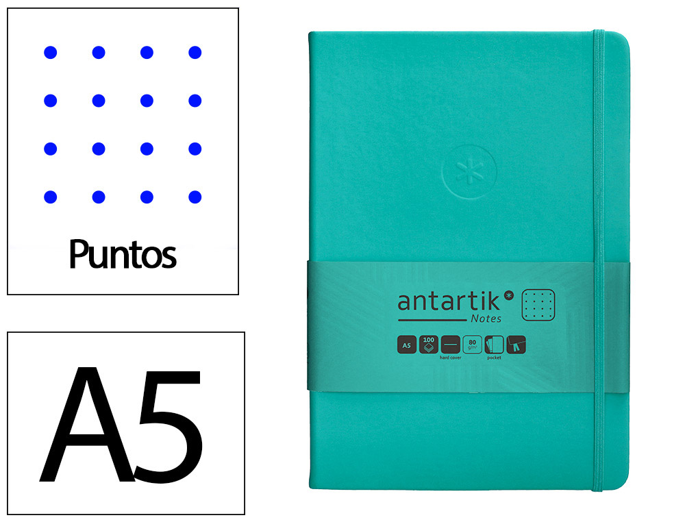 CADERNO COM ELASTICO ANTARTIK NOTES CAPA DURA A5 PONTILHADO TURQUESA 100 FOLHAS 80 GR FSC