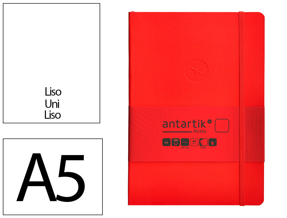 CADERNO COM ELASTICO ANTARTIK NOTES CAPA MOLE A5 LISO VERMELHO 80 FOLHAS 80 GR FSC