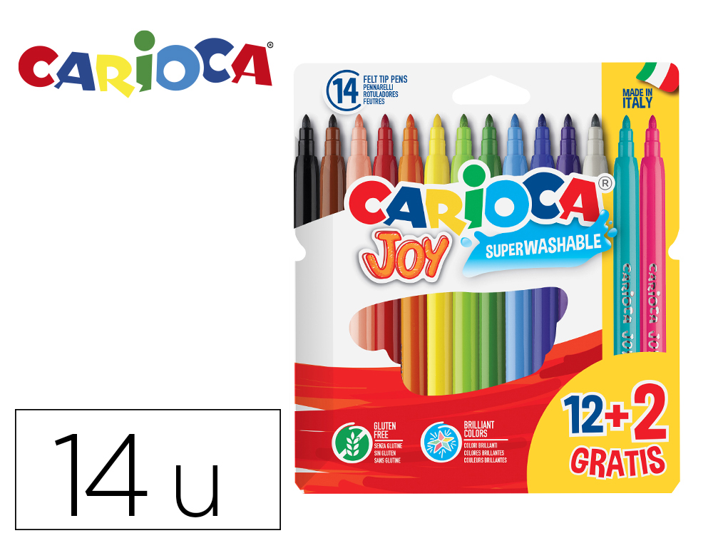 MARCADOR CARIOCA JOY BOLSA PAPEL 12 UNIDADES CORES SORTIDAS + 2 GRATIS