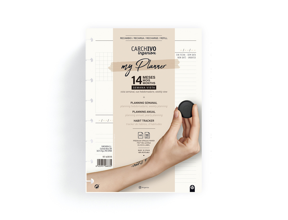 RECARGA CARCHIVO INGENIOX PLANNER A5 PERPETUO 14 MESES 144 PAGINAS